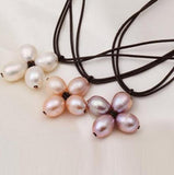Favorite Pearl Chokers Necklace Rope Leather Pink Lavender Pearl Necklace