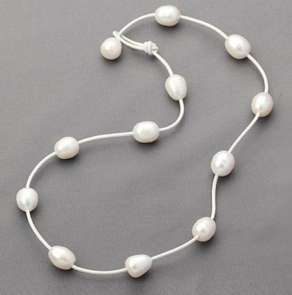 Favorite Pearl Chokers Necklace Rope Leather Freshwater Pearl Necklace