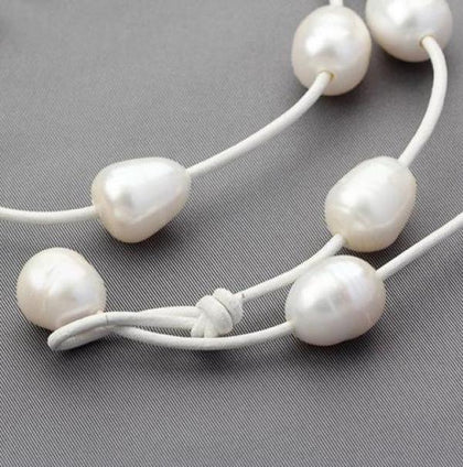 Favorite Pearl Chokers Necklace Rope Leather Freshwater Pearl Necklace