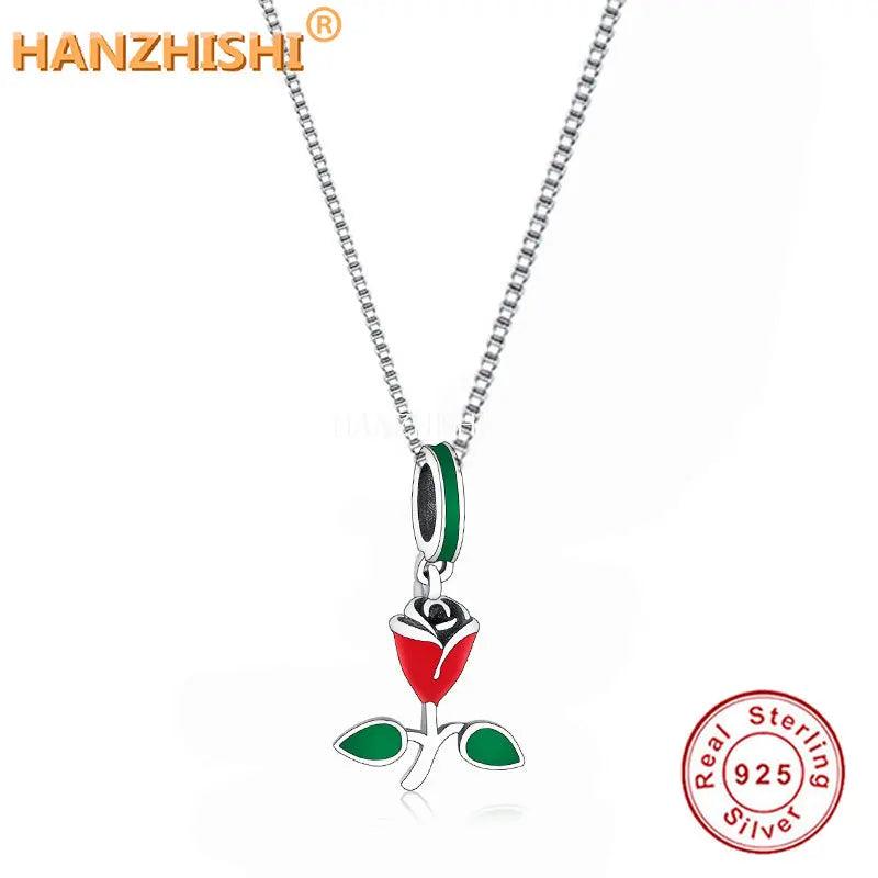 Enamel Flower Pendant Silver Necklace for Women