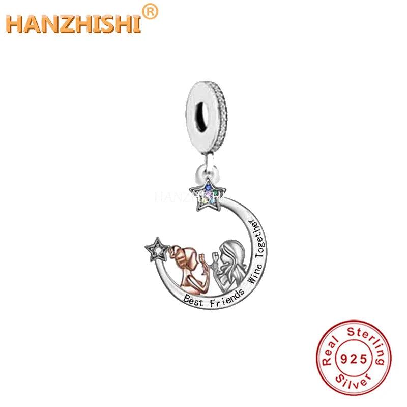 Star Moon Necklaces 925 Sterling Silver Wine Togther Pendant Necklace
