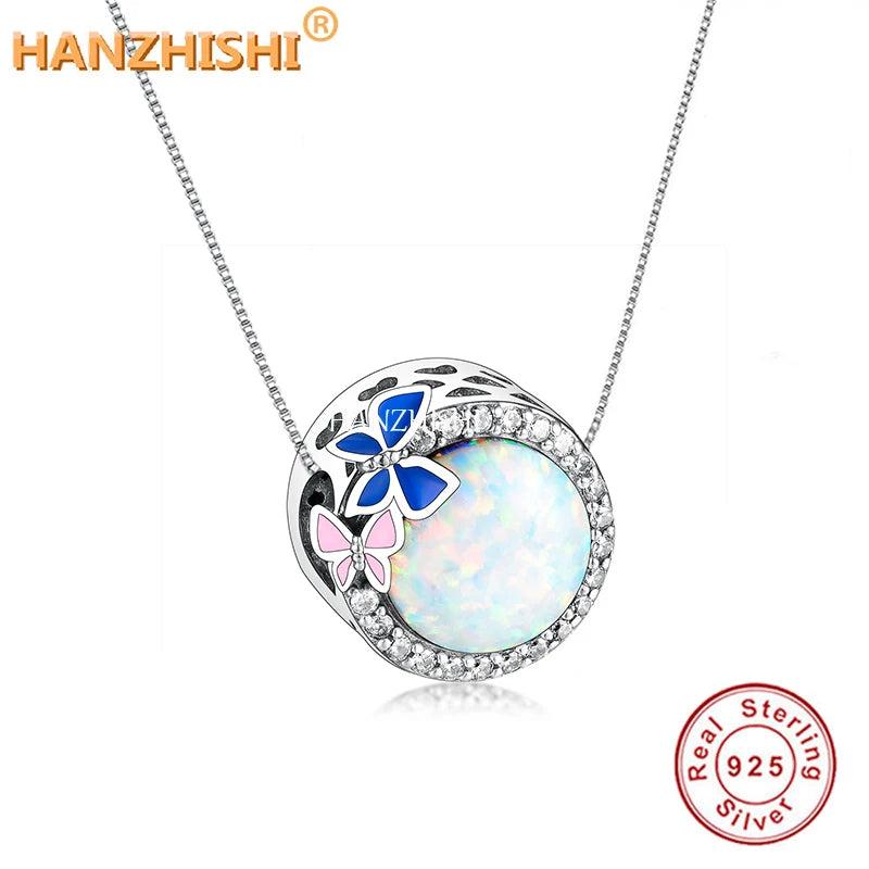 925 Silver Opal Pendant Necklace Butterfly Spring Jewelry