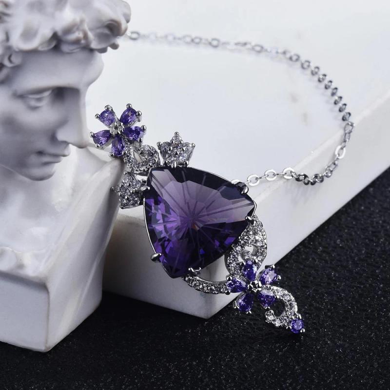 Geometric Amethyst Necklace with Zircon Jewelry