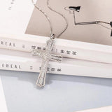 925 Silver Jesus Cross Pendant Necklace with Diamond Charm