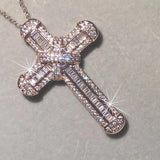 925 Silver Bible Jesus Cross Pendant Necklace with Simulated Diamond Rose