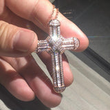925 Silver Bible Jesus Cross Pendant Necklace with Simulated Diamond Rose
