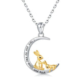 925 Silver Mother & Child Rabbit in Moon Pendant Necklace for Women