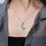 925 Silver Mother & Child Rabbit in Moon Pendant Necklace for Women