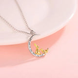 925 Silver Mother & Child Rabbit in Moon Pendant Necklace for Women