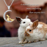 925 Silver Mother & Child Rabbit in Moon Pendant Necklace for Women