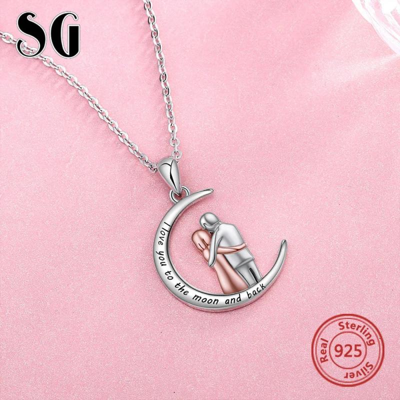 Couple Heart Rose Pendant Chain 925 Sterling Silver Wife Necklace