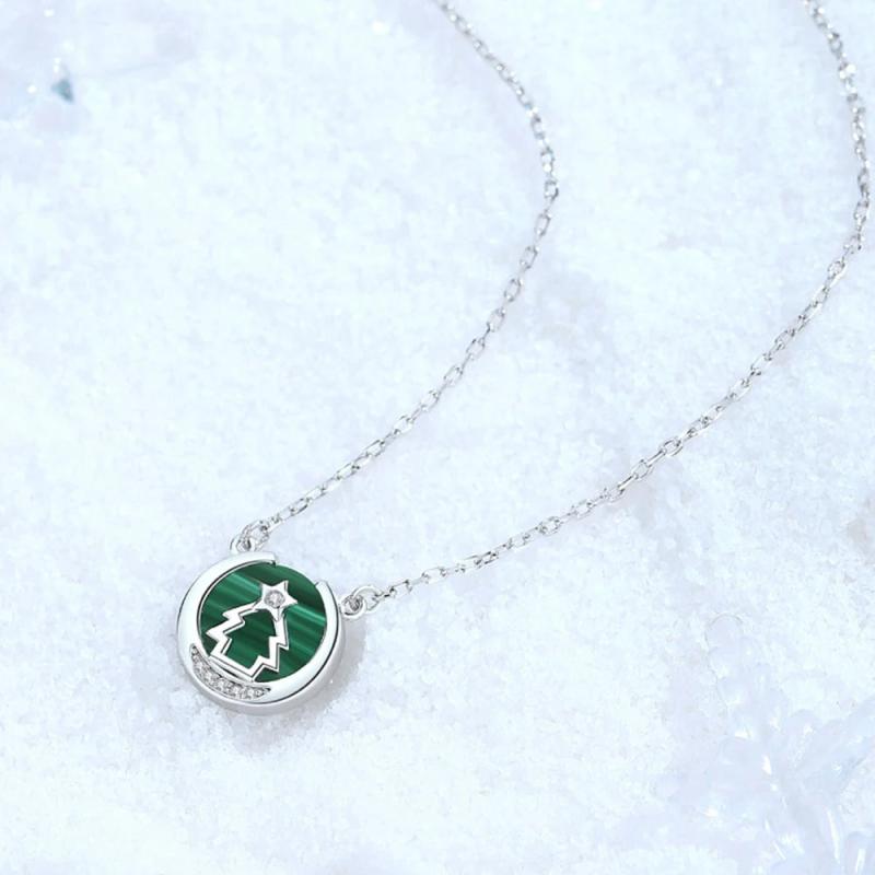 Malachite Christmas Tree Necklace 925 Sterling Silver for Women