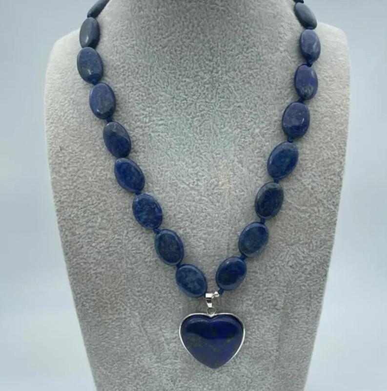 Lapis Lazuli & Heart-shaped Jade Necklace Pendant Set