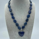 Lapis Lazuli & Heart-shaped Jade Necklace Pendant Set