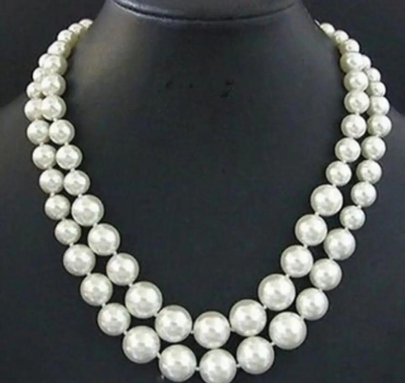 2 Rows South Sea Shell Pearl Tower Beads Necklace