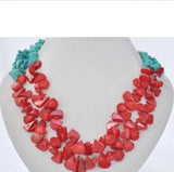 Red Coral Melon Seeds Turquoise Nubby Necklace 20-inch
