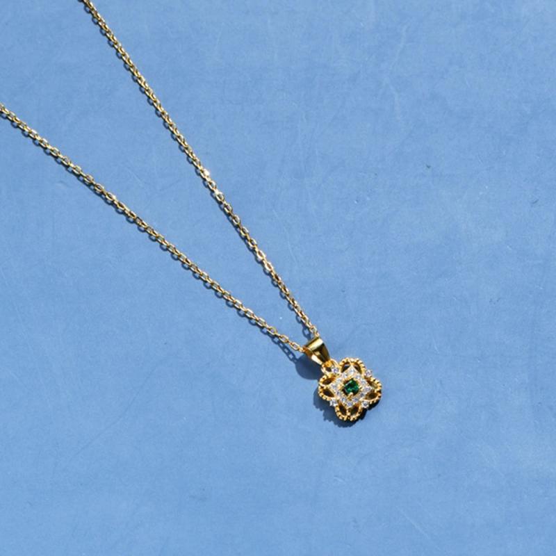 18K Plated Clover Sapphire Necklaces Women Gift 925 Silver