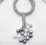 12mm Gray Freshwater Pearl Necklace with Leather Cord