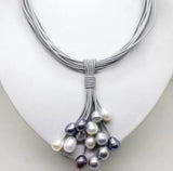 12mm Gray Freshwater Pearl Necklace with Leather Cord