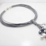 12mm Gray Freshwater Pearl Necklace with Leather Cord