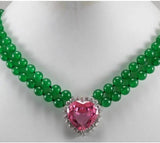 Green & Red Jade Necklace with Crystal Heart Pendant