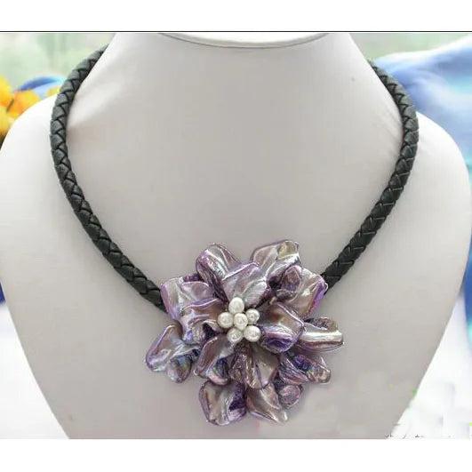Lavender Shell Flower Necklace, Wedding Birthday Chirstmas Gift