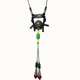 Green 3 eyes agate DZI 18mm round bead pendant necklace