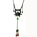 Green 3 eyes agate DZI 18mm round bead pendant necklace