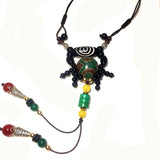 Green 3 eyes agate DZI 18mm round bead pendant necklace