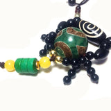 Green 3 eyes agate DZI 18mm round bead pendant necklace