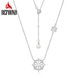 Snowflake 925 Sterling Silver Necklace Zircon Shell Pearl Pendant