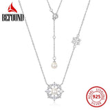 Snowflake 925 Sterling Silver Necklace Zircon Shell Pearl Pendant