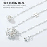 Snowflake 925 Sterling Silver Necklace Zircon Shell Pearl Pendant