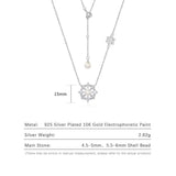 Snowflake 925 Sterling Silver Necklace Zircon Shell Pearl Pendant