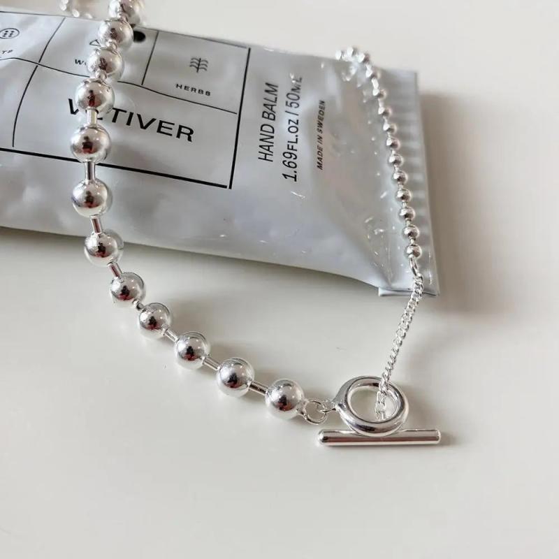925 Silver INS Oval Beads Necklace Retro Elastic Chocker