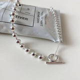 925 Silver INS Oval Beads Necklace Retro Elastic Chocker