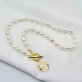 Baroque Natural Pearl Coin Pendant Necklace OT Buckle Ladies Mother Gift