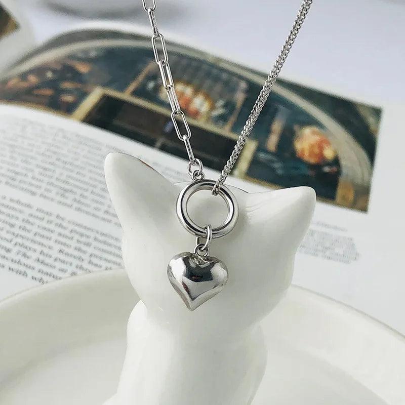 925 Silver Retro Heart Pendant Short Clavicle Chain Necklace