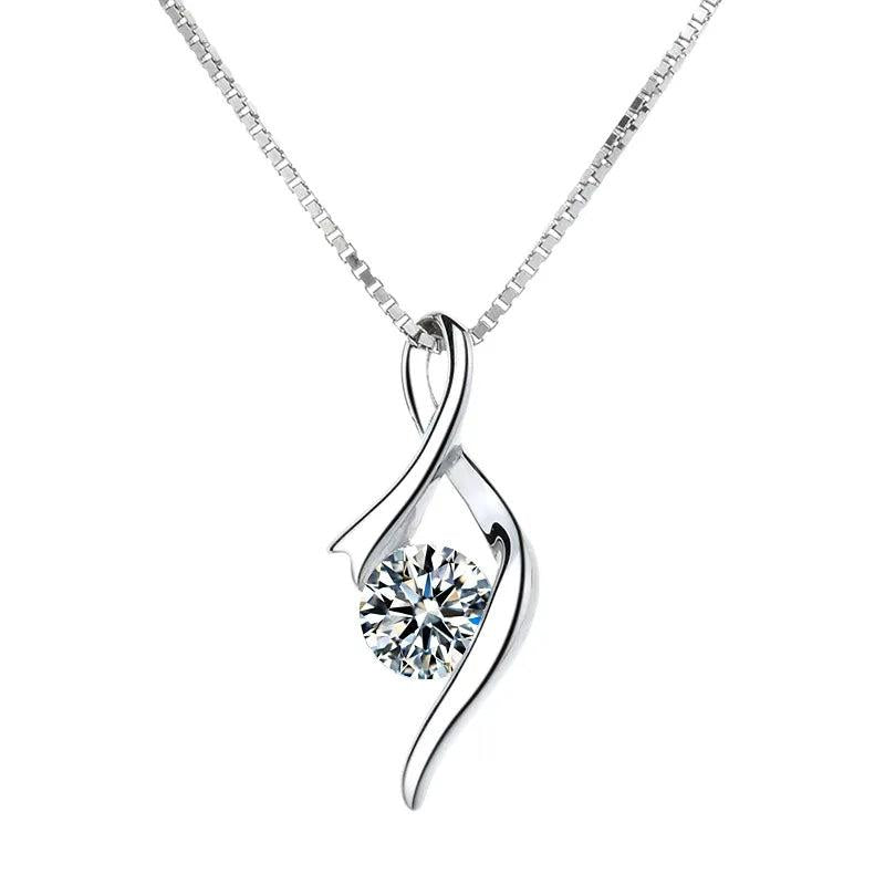 S925 Sterling Silver Heart Pendant Necklace with Diamond Zircon