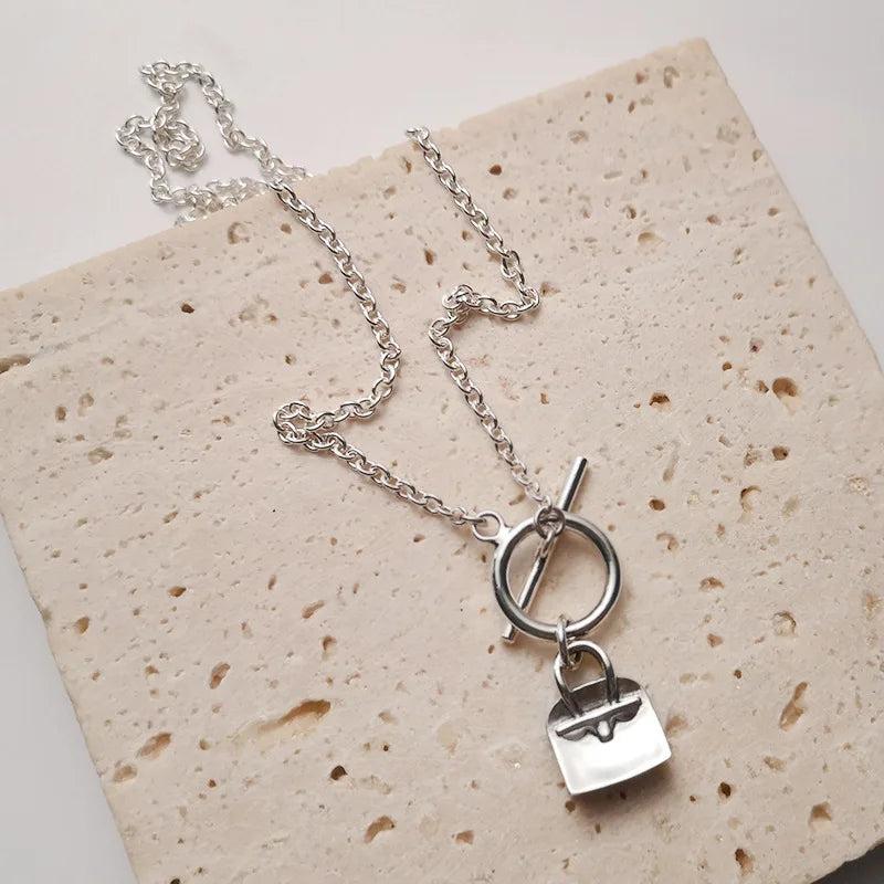 S925 Sterling Silver Buckle Bag Necklace Bright Light Collarbone Chain