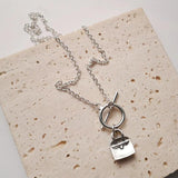 S925 Sterling Silver Buckle Bag Necklace Bright Light Collarbone Chain