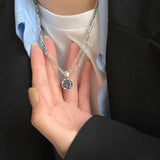 Sterling Silver Star Zircon Necklace Retro Sweater Chain
