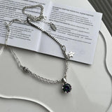 Sterling Silver Star Zircon Necklace Retro Sweater Chain