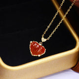 Retro Red Heart Love S925 Sterling Silver Red Agate Necklace Set
