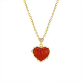 Retro Red Heart Love S925 Sterling Silver Red Agate Necklace Set