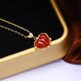 Retro Red Heart Love S925 Sterling Silver Red Agate Necklace Set