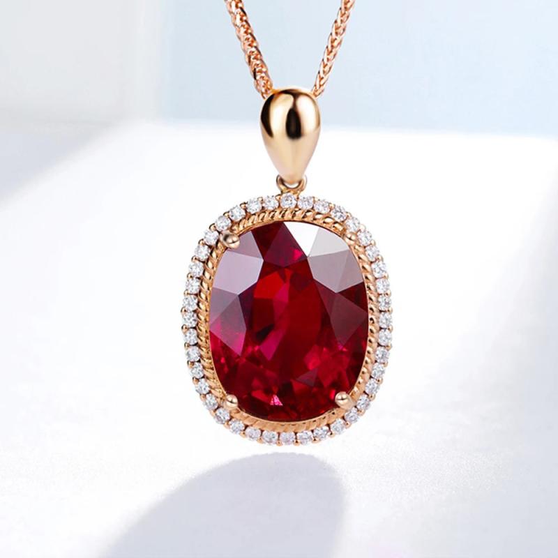 Large Oval Rubellite Pendant Necklace with High Carbon Diamond