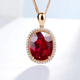 Large Oval Rubellite Pendant Necklace with High Carbon Diamond