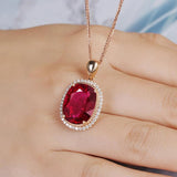 Large Oval Rubellite Pendant Necklace with High Carbon Diamond