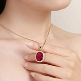 Large Oval Rubellite Pendant Necklace with High Carbon Diamond